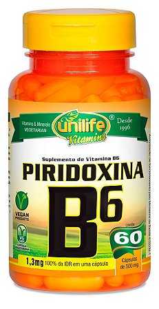 Vitamina B6 Piridoxina 60 Cápsulas (500mg) - Unilife