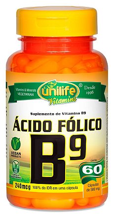 Vitamina B9 Acido Folico 60 Capsulas (500mg) - Unilife