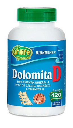 Dolomita com Vitamina D 120 Cápsulas (950mg) - Unilife