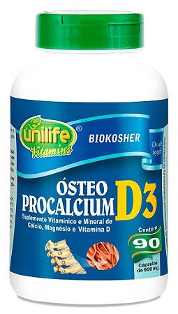Ósteo Procalcium D3 Cálcio, Magnésio e Vitamina D3 90 Caps - Unilife