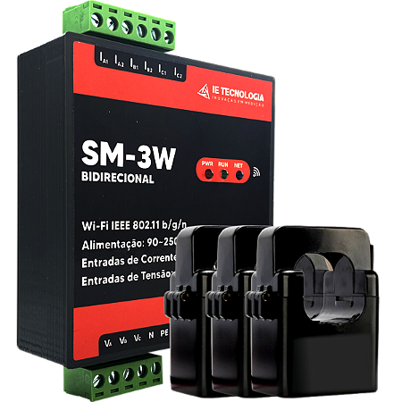Kit Medidor De Energia Trifásico Wi-fi Bidirecional SM-3W + 3 Tcs Bipartidos