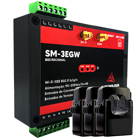 Kit Medidor de Energia Trifásico Bidirecional SM-3EGW + 3 TCs bipartidos