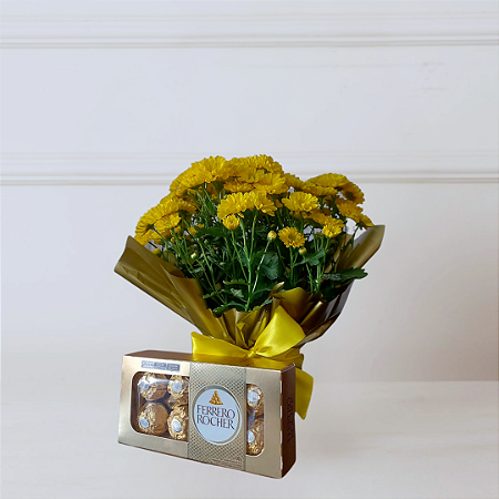Vaso de Mini Margarida Amarela com Ferrero Rocher