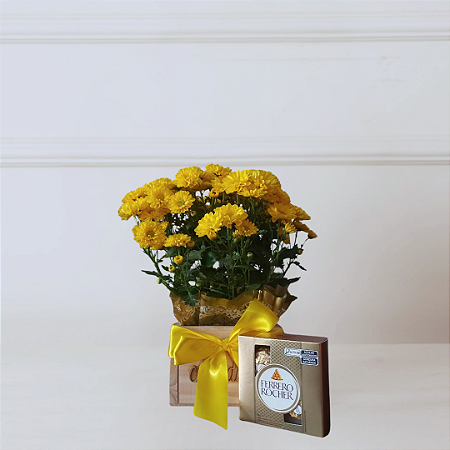Caixa Yellow Heart - Mini Margarida com Ferrero Rocher 04 Und