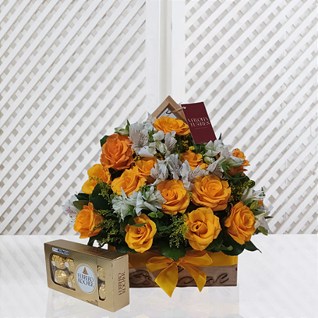 Casinha Amore - Rosas Amarelas e Astromélias com Ferrero Rocher