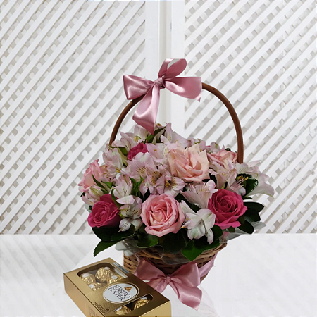 Cesta Pink Heart e Ferrero Rocher