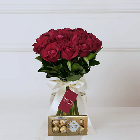 Chamego de 15 Rosas Vermelhas e Ferrero Rocher