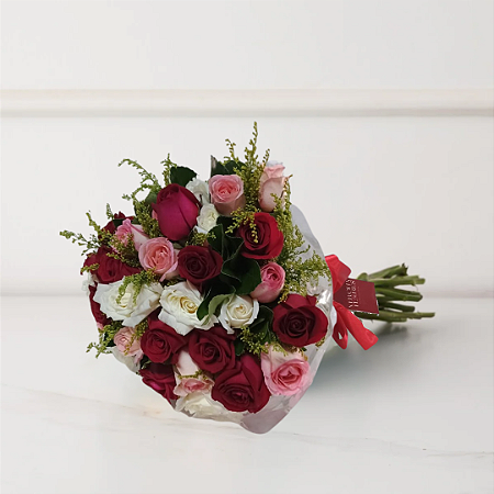 Buquê Amor Meu Três Cores - 30 Rosas