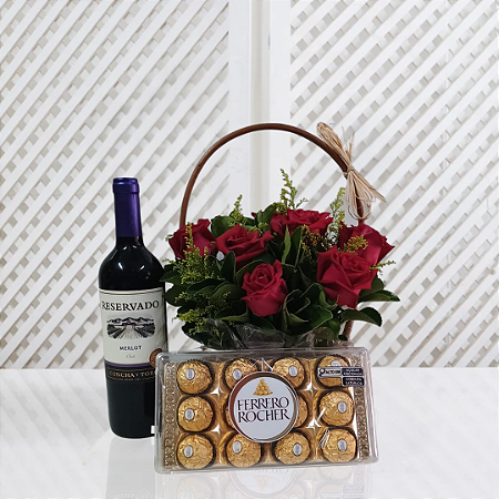 Kit Noite Especial - Cesta Classic 09 Rosas Vermelhas