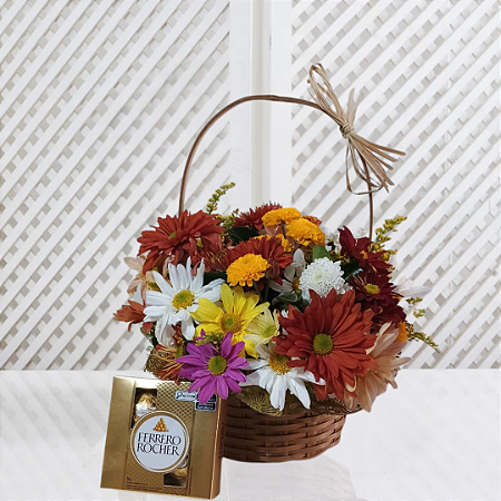 Cesta Outono - Flores do Campo com Ferrero Rocher