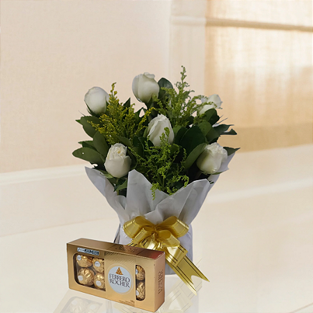 Sweet Heart - 06 Rosas Brancas e Ferrero Rocher