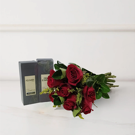 Kit Natura e Flores - Buquê Classic 07 Rosas Vermelhas e Natura Homem