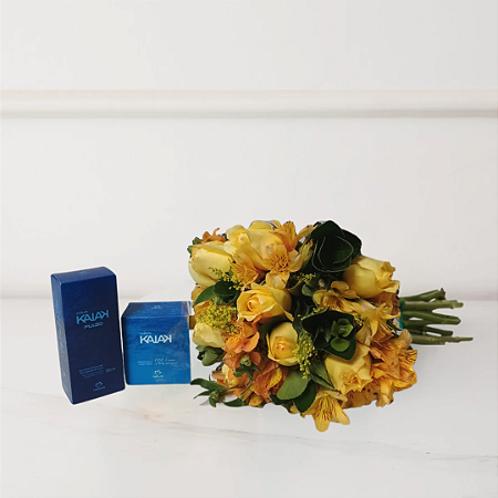 Kit Natura e Flores - Buquê de Rosas e Astromélias Amarelas e KaiaK