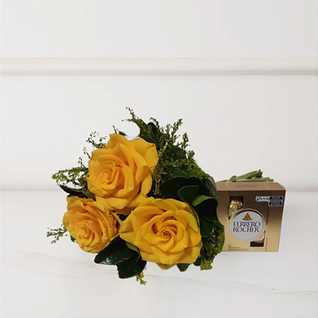 Ramalhete Classic - 03 Rosas Amarelas com Chocolate