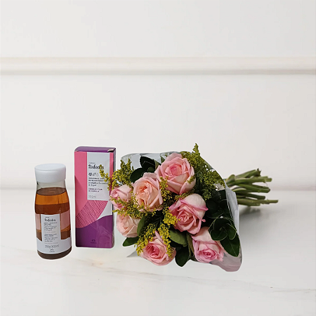Kit Natura e Flores - Buquê Classic 07 Rosas Rosa e Natura Tododia