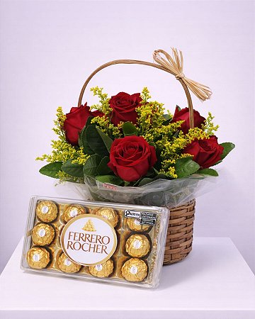 Combo Cesta Rosas Eternas com Chocolates