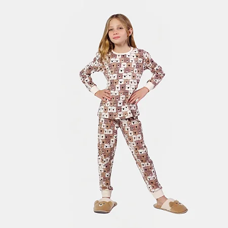 Pijama Cor Com Amor Manga Longa Infantil Feminino Ursinhos