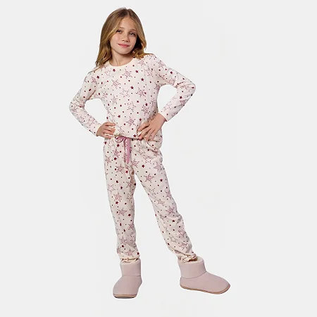 Pijama Cor Com Amor Manga Longa Calça Infantil Feminino Estrelas