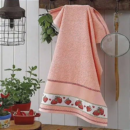 Pano de Copa Dohler Atoalhado Para Bordar Picnic Morangos - 45x70 cm