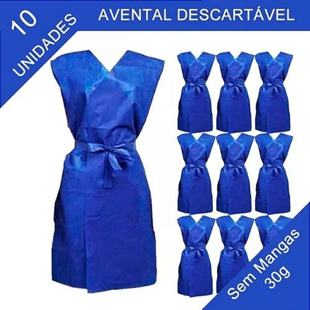 Avental Descartável Azul Sem Manga Gramatura 30gr Pct C\10un