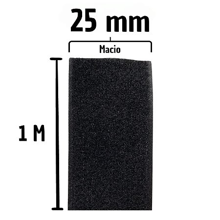 FECHO DE CONTATO TIPO VELCRO PRETO  25MM FEMEA MACIO