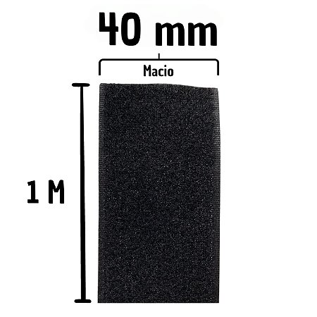 FECHO DE CONTATO TIPO VELCRO PRETO 40MM FEMEA MACIO