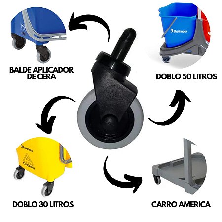RODA RODIZIO COMPLETO PARA CARRINHOS BRALIMPIA RD3PRO