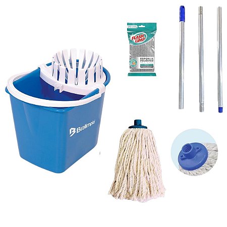 Conjunto Mopinho Bralimpia Azul Limpeza De Pisos 12l esponja