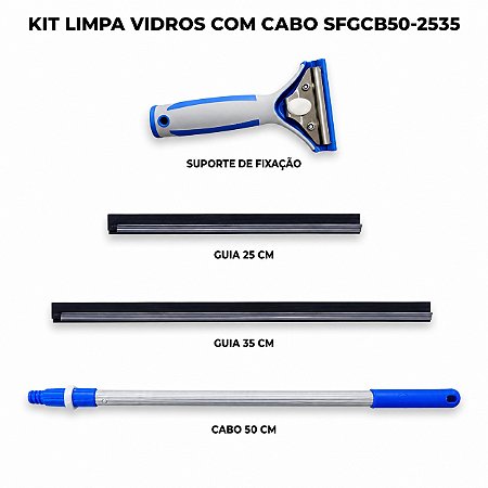 Rodo Limpa Vidros Bralimpia laminas de 25 e 35cm cabo 50 cm