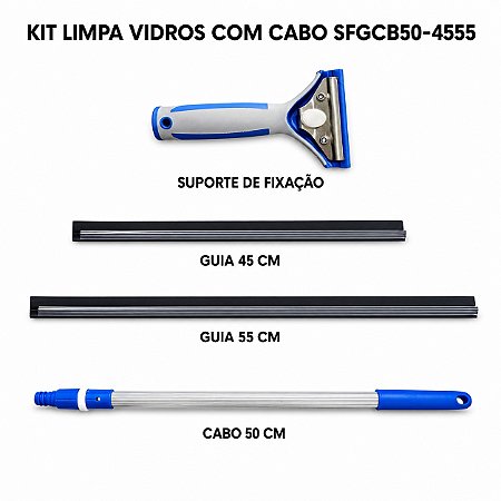 Rodo Limpa Vidros Bralimpia laminas de 45 e 55cm cabo 50 cm