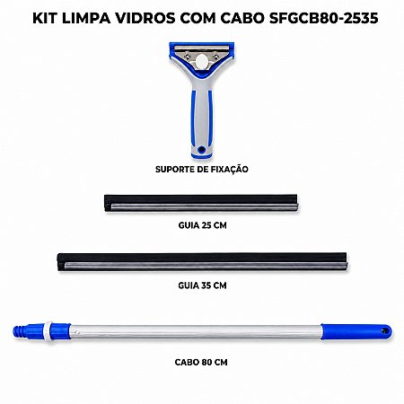 Rodo Limpa Vidros Bralimpia laminas de 25 e 35cm cabo 80 cm