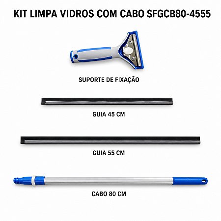 Rodo Limpa Vidros Bralimpia laminas de 45 e 55cm cabo 80 cm