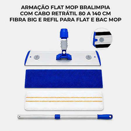 1 Armação Bralimpia Flat Mop 1 Cabo e 1 fibra azul e 1 REFIL