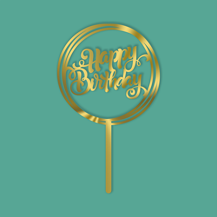 Topo de Bolo Dourado Happy Birthday Topper