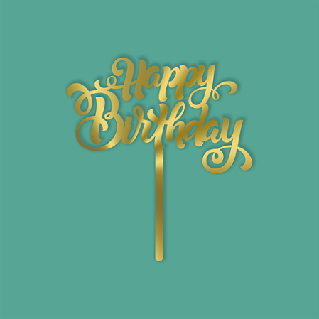 Topo de Bolo Happy Birthday Topper Dourado