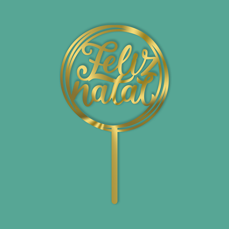 Topo de Bolo Feliz Natal Topper Dourado