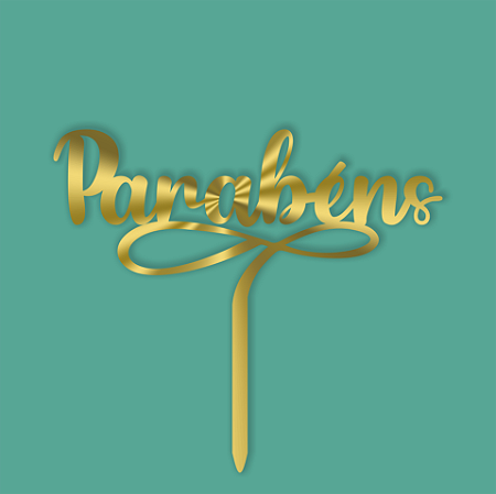 Topo de Bolo Parabéns Aniversário Topper Dourado
