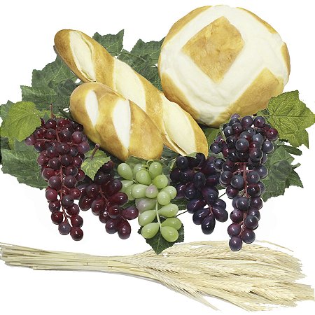 Kit Arranjo Santa Ceia 2 Pães P Pão Italiano G 5 Uvas E Trigo