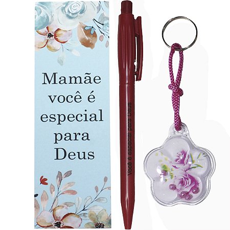 Kit 10 Lembrancinhas Evangélicas Dia Das Mães Marca Página Caneta e Chaveiro Gel