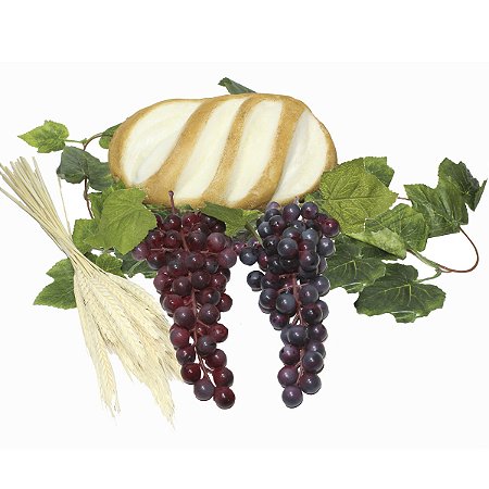 Kit Arranjo Santa Ceia Pão Banha 2 Uvas 24cm Folhagem E Trigo