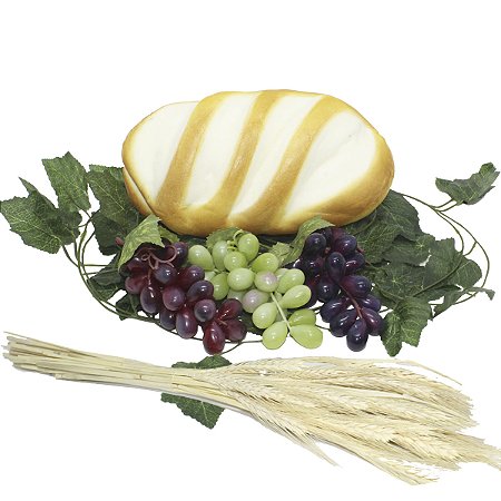 Kit Arranjo Santa Ceia Pão Banha 3 Uvas 14cm Folhagem E Trigo