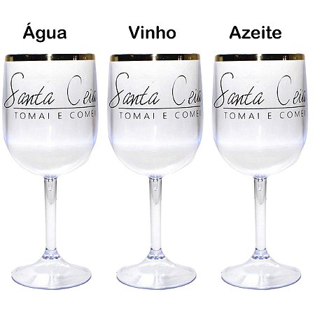 Kit 3 Taças 290ml Acrílica Para Santa Ceia Água Vinho Azeite