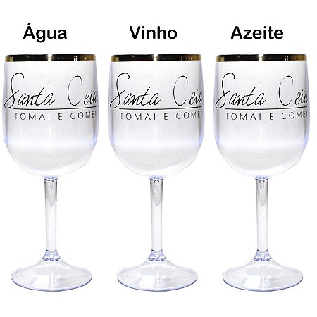 Kit 3 Taças 290ml Acrílica Para Santa Ceia Água Vinho Azeite