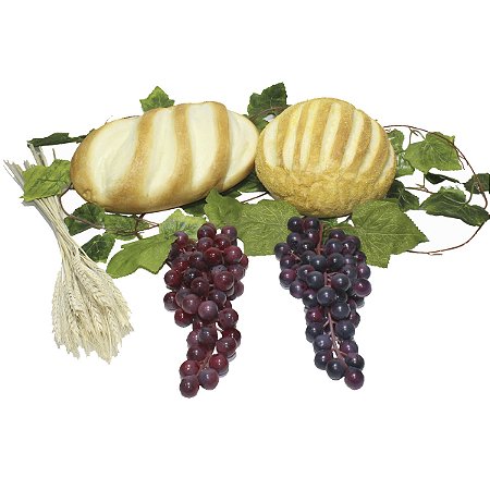 Kit Arranjo Santa Ceia 2 Pães Uvas  Folhagem e Trigo
