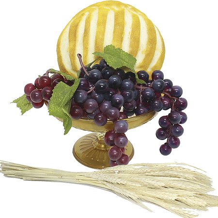 Kit Arranjo Santa Ceia Bandeja Luxo Degrade Pão Italiano M Uvas Trigo