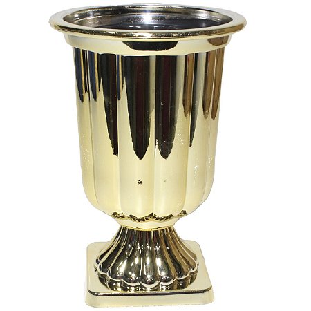 Vaso Decorativo Canelado Pequeno Metalizado  Acrílico Dourado ou Rose 18,7cm Altura