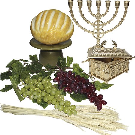 Kit Arranjo Santa Ceia Bandeja Dourada Pão Broa Uvas 29cm Arca Candelabro Gd