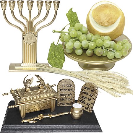 Kit Arranjo Santa Ceia Pão Italiano P Candelabro Fé  Arca Tábuas Vara Arão Pote Maná