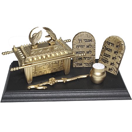 Kit Arca 10cm Tábuas 10 Mandamentos Vara Arão Pote Maná