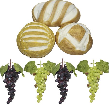 Kit Arranjo 3 Pães Médios 4 Uvas 24cm Para Decoração